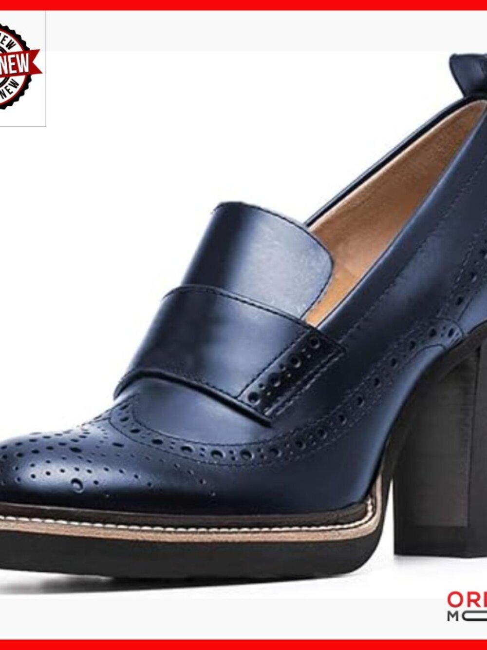 Chunky High Heel Oxford Loafers, Round Toe, Vegan Leather, Size 4-15